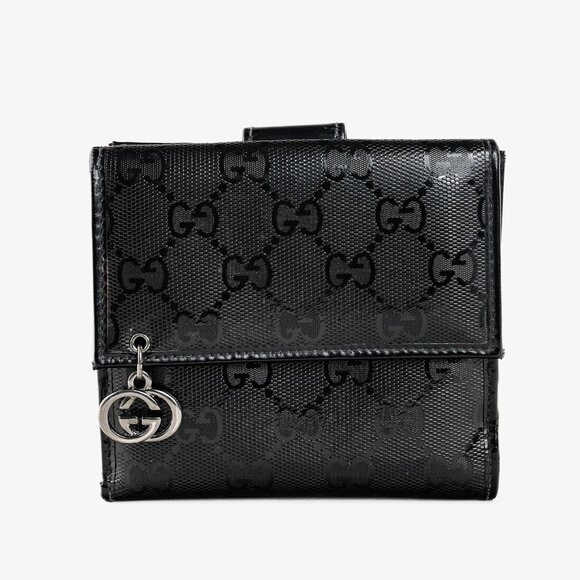 Gucci Vintage Y2K Black Monogram Compact Leather Wallet - Picture 1 of 10